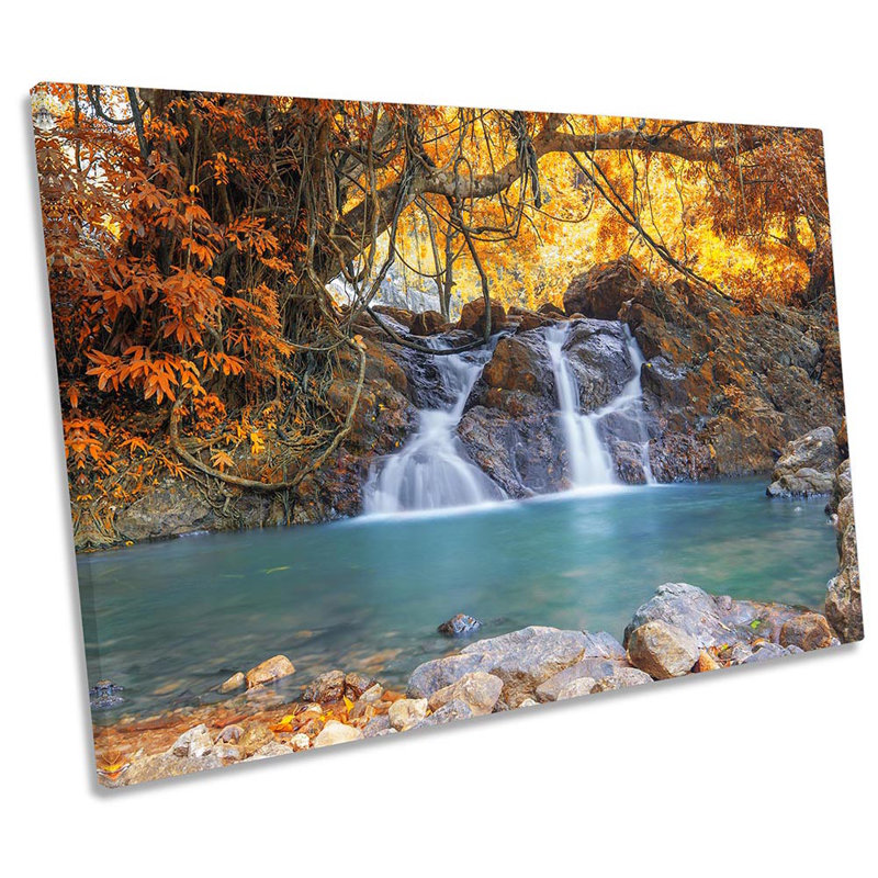 Yellow Waterfall Forest - Wrapped Canvas Print, 40.6cm H x 61cm W x 2cm D