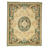 Hand Knotted Wool Oriental Area Rug in Cream And Green