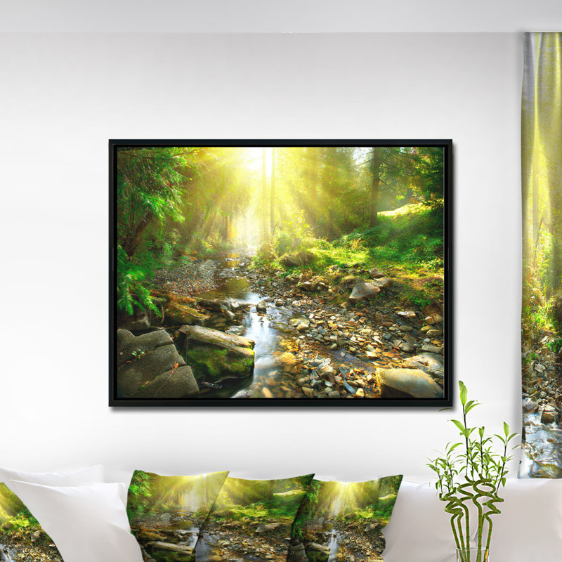 «Mountain Stream in Forest», reproduction de photo sur toile, H 30 po x l 40 po x 1,5 po, Bois