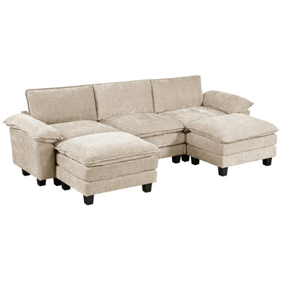 Modern 5 Modular , Taupe Upholstery, Pocket Coil Support, Loose Seat Pads, Exposed Black Feet, Plywood Frame, Comfortable And Stylish Living Room Furniture Contemporary Sectional With 2 Ottomans,