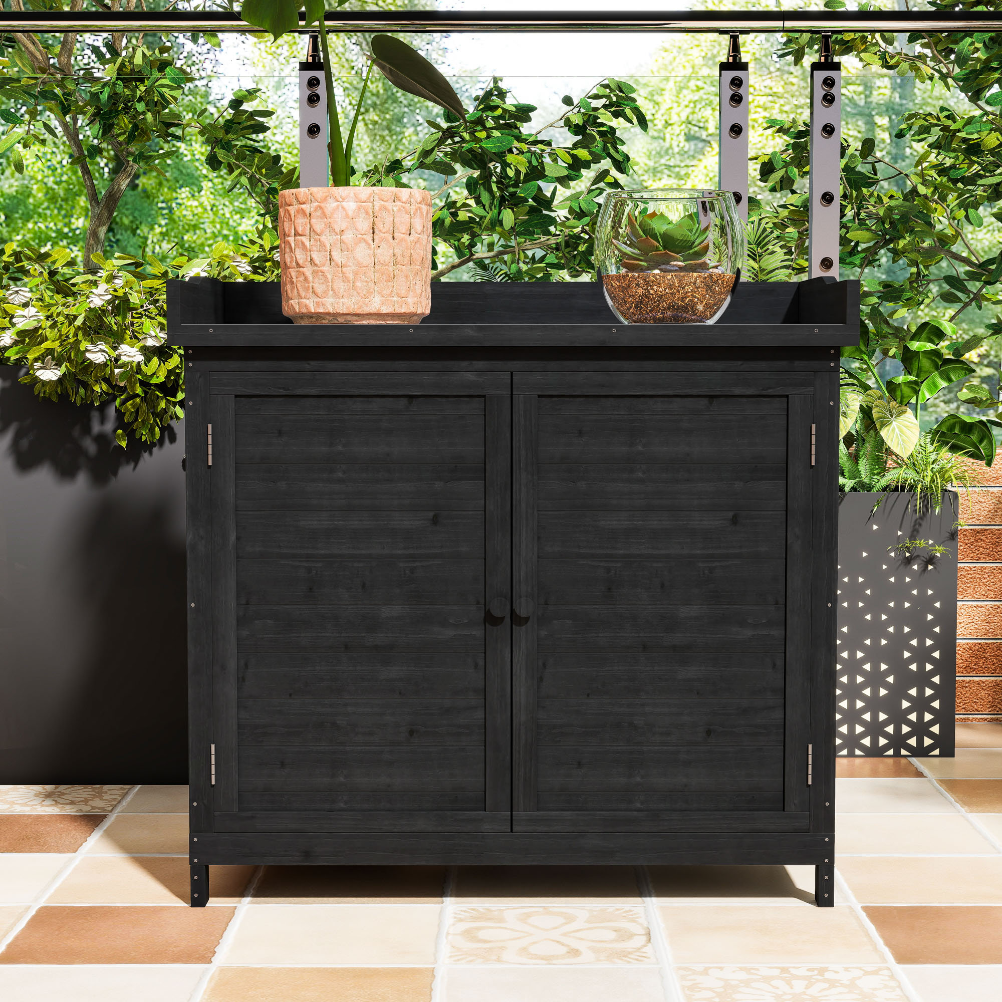 Outdoor Potting Bench Dextrus Rattan Wicker Patio Organizer