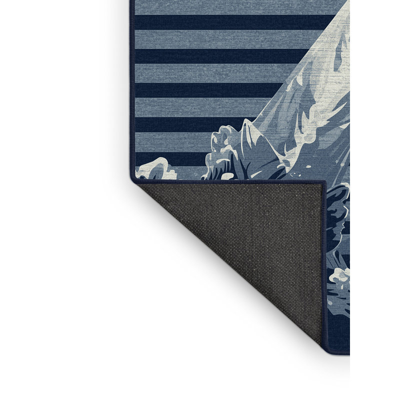 Soft Plush Eddy Modern Rocket Launch Nautical Striped Area Rug in Blue – Navy Binding, 2x5