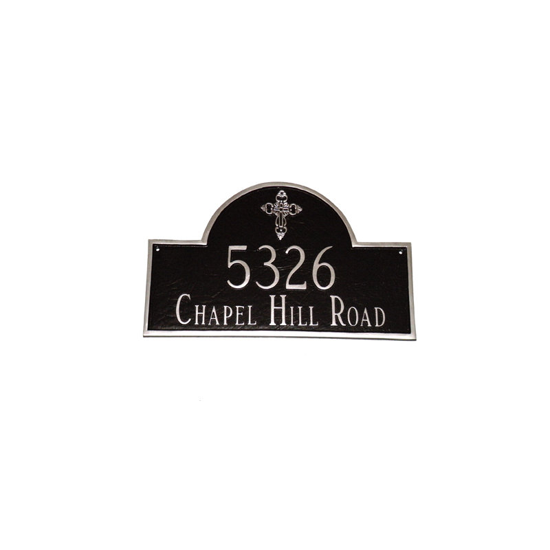 Classic 2-Line Lawn Address Sign, Black/Silver