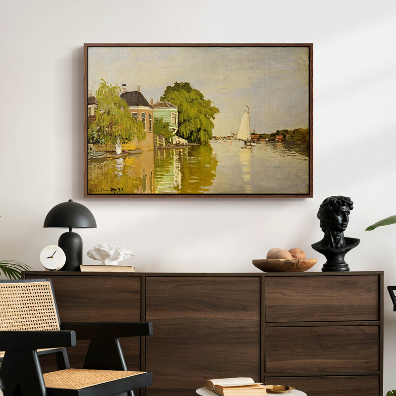 Maisons sur l'Achterzaan, 1871 - Claude Monet, toile tendue avec châssis, 24 po x 36 po, Noyer