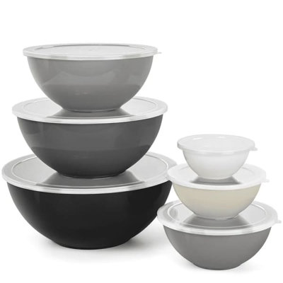 Ensemble de bols avec couvercles, ensemble de bols à mélanger en plastique de 12 pièces, bol mélangeur gigogne pour un rangement peu encombrant, idéal pour la cuisson, la cuisson et la préparation des aliments (gris)