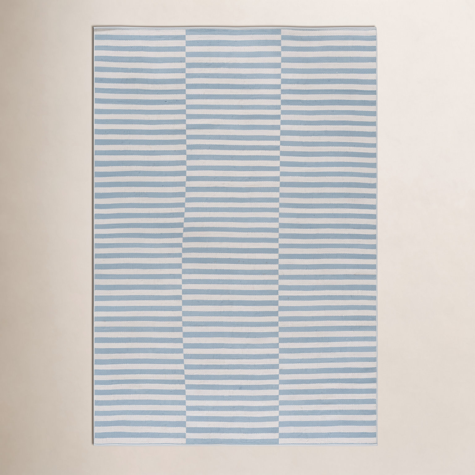 Ilona Ivory Light Blue Striped Cotton Rug, Rectangle 2'6" x 4'