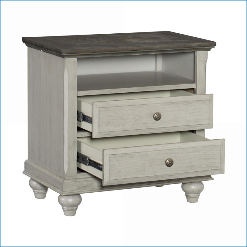 Table de chevet 2 tons avec 2 tiroirs et casiers Modern Farmhouse - gris clair / brun foncé