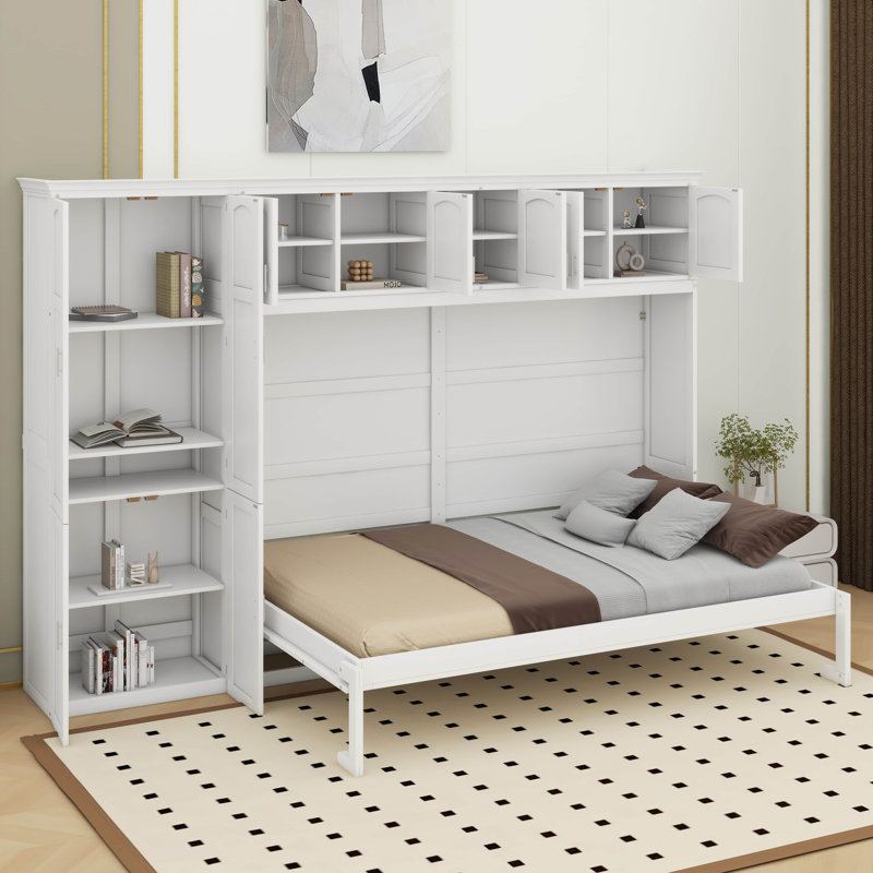 Grand lit escamotable avec armoires, Blanc