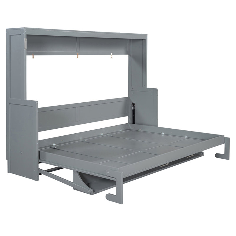Lit escamotable double avec élévateur hydraulique et bureau, gris, Grand