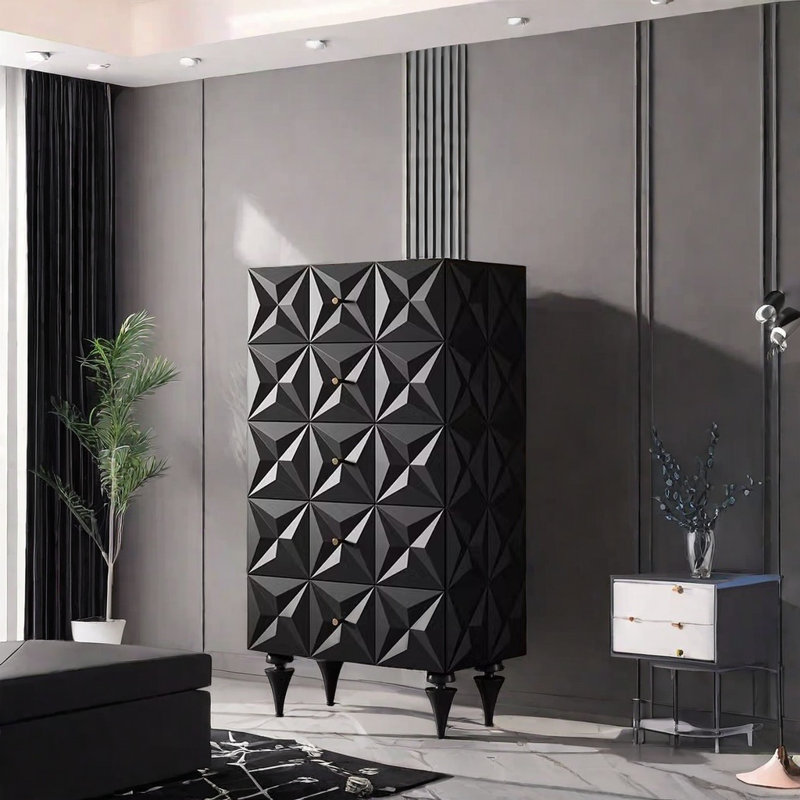 Armoire d'appoint rétro de style français sculptée, Noir, noir, noir, noir