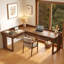 Bureau en bois massif brun en forme de L avec 3 tiroirs-108334086-108334081