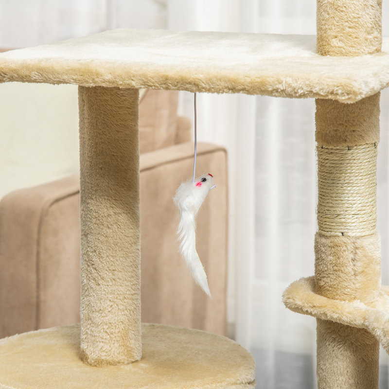 53" Plush And Sturdy Interactive Cat Condo Tower With Scratching Post Activity Tree House