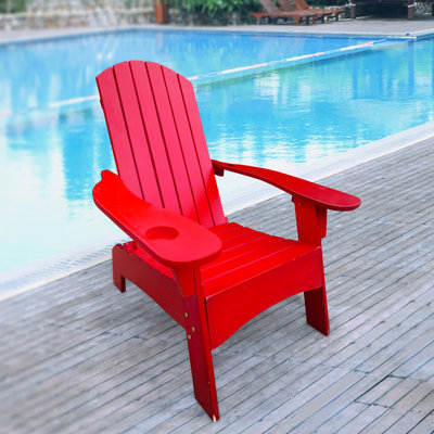 Comfortable Red Chair Made Of Solid Hardwood With Umbrella Holder For Deck And Patio Versatile Wood Function, Indoor Use