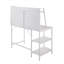 Bureau d'ordinateur avec tablettes, finition blanche compacte, plateau rectangulaire en bois aggloméré et structure en acier