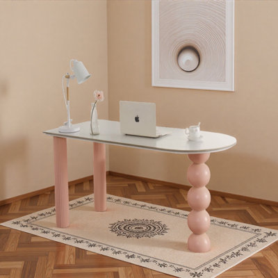 Creamy Style Cute Pink Legs Rock Slab Writing Desk