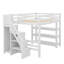 Lit mezzanine double avec tablettes, escalier de rangement, garde-robe compacte et éclairage intégré