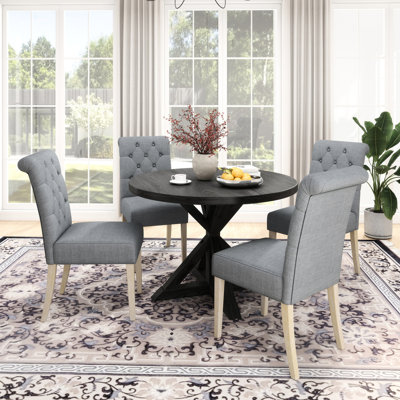 Salle à manger moderne 5 - table croisée noire et 4 chaises confortables attrayantes: chaises rondes en bois, gris