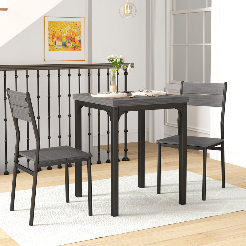 HOMCOM 3 Pieces Modern Dining Table Set for 2, Grey Wood Grain