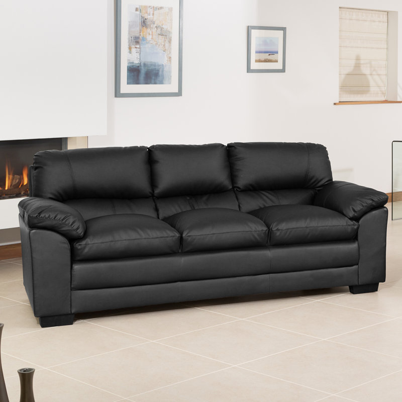 Robidoux 3 Seater Faux Leather Sofa, Black