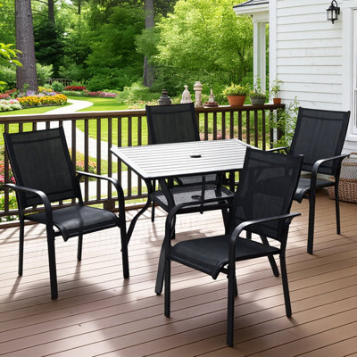 5-Piece Outdoor Dining Set with 4 Regular Chairs & Rectangular Table for Garden, Backyard, Poolside, Deck - Black