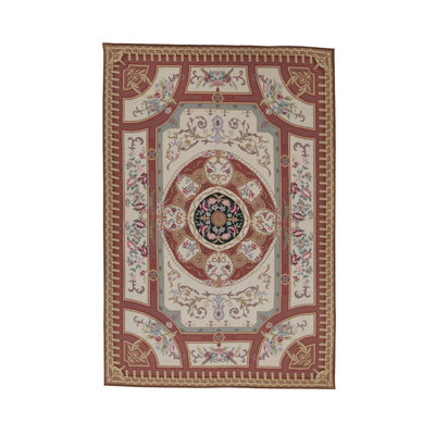 Tapis oriental rouge de haute qualité noué à la main multicolore rouge / beige / brun