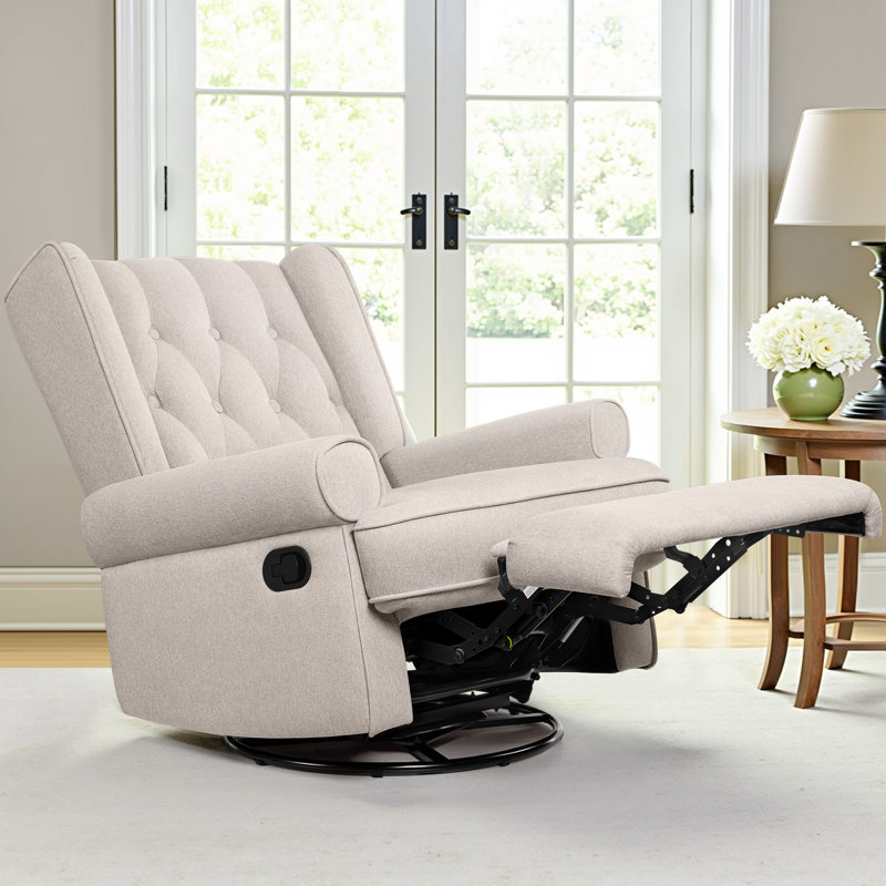 Venancia 30 Wide  Swivel and Rocker Manual Recliner with Wing Back, Beige
