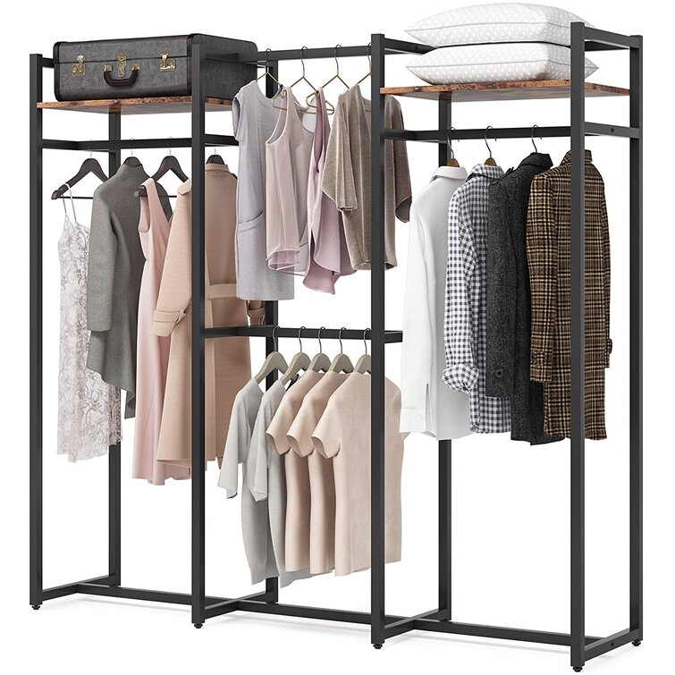 Ellika 70.86 Inch Closet Organizer System with Shelves, Heavy Duty Garment Rack with Haning Rods