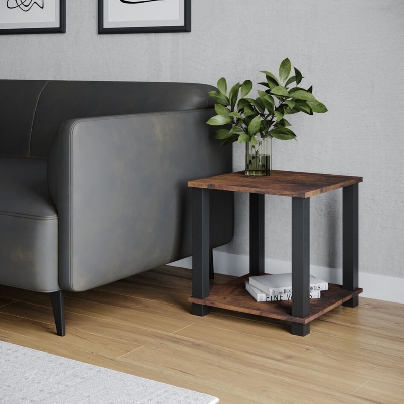 Shavar 39.5cm W Solid Wood Bedside Table, Black/Rustic Brown