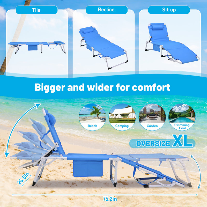 Chaise de bronzage 3 en 1 robuste avec trou pour le visage Chaise longue réglable à 5 positions pour l'extérieur, Bleu clair