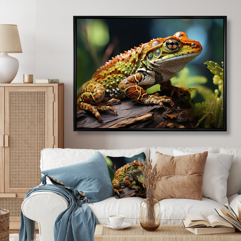 Portrait de grenouille II - impression, H 24 po x l 32 po x P 1 po, Cadre flottant noir