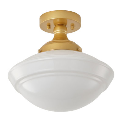 Plafonnier encastré moderne 1 lumière doré avec abat-jour en verre, largeur 11,8 po, base E26, à intensité variable, homologué ETL / cETL