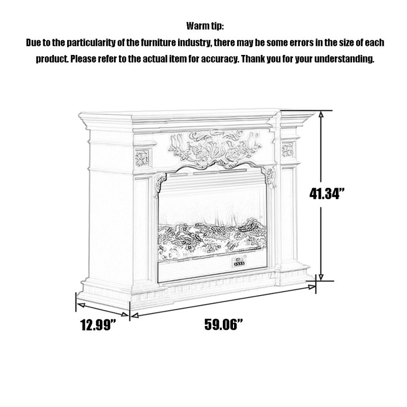 American-style electronic simulation flame fireplace, 41.34" H x 59.06" W x 12.99" D, Black