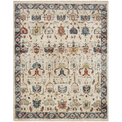 Mobasher Hand Knotted Wool Flroal Area Rug in Ivory