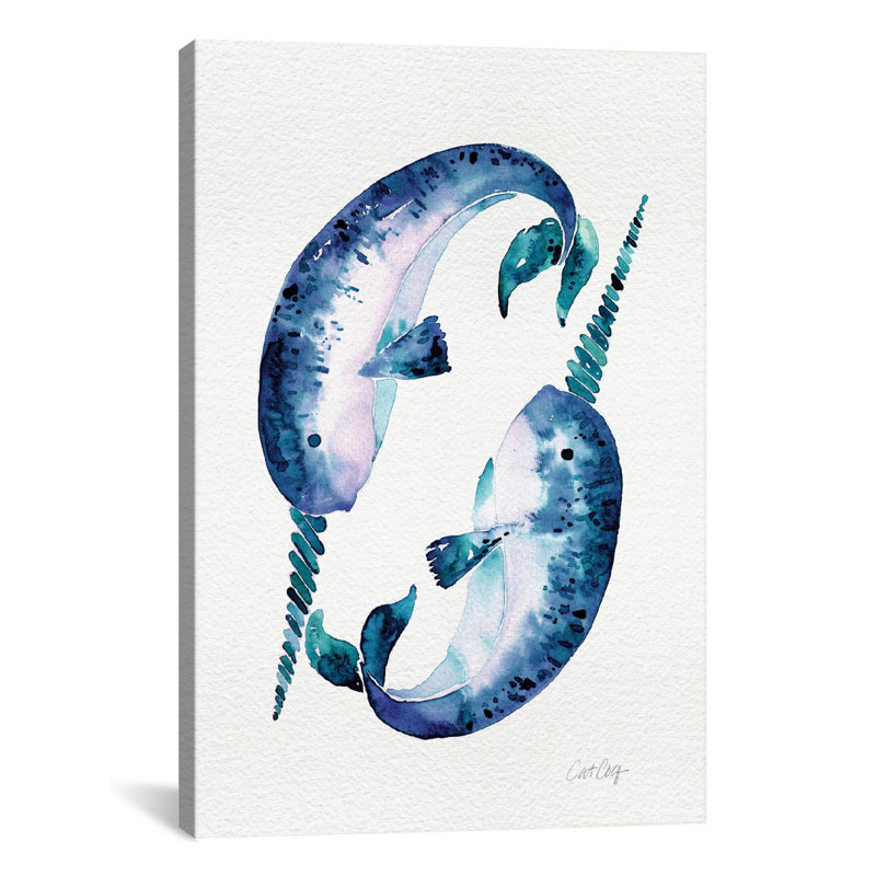« blue narwhals », impression sur toile, H 26 po x l 18 po x P 1,5 po