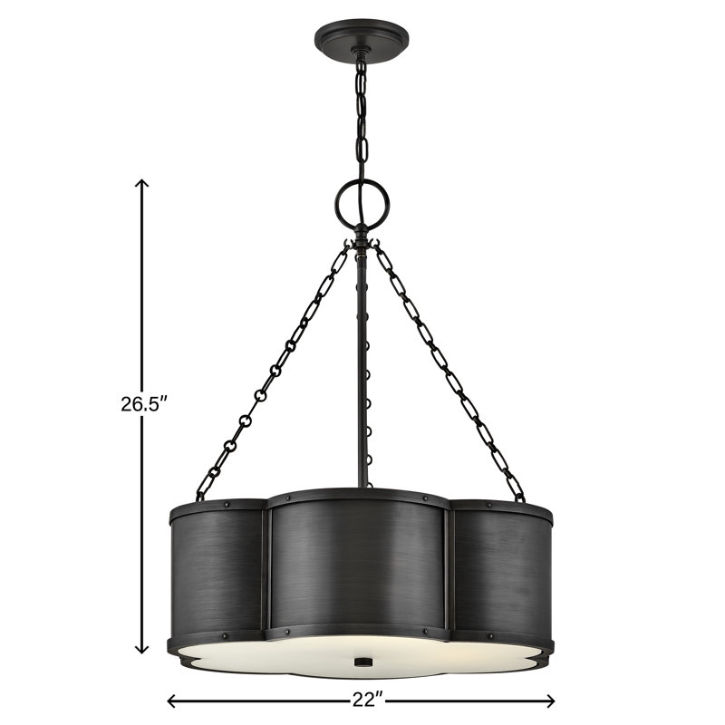 Chance 3-Light Chain-Hung Drum Chandelier w/ Etched Lens, Blackened Brass