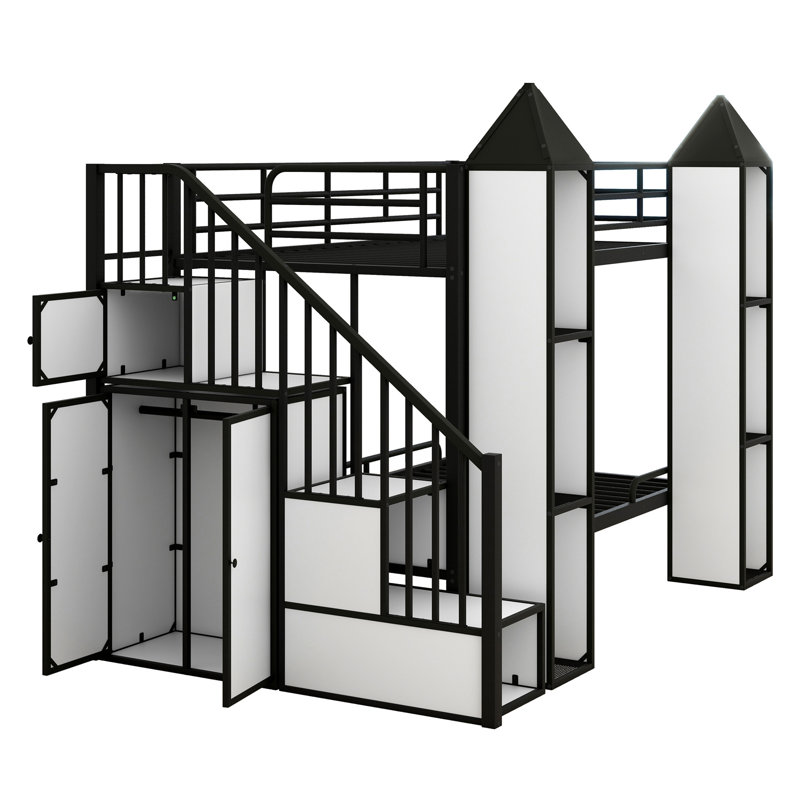 Hypatos Kids Twin Over Twin Bunk Bed, Black