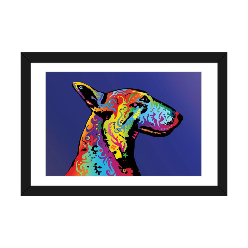 « arc » terrier profile, impression sur toile tendue, H 16 po x l 24 po x P 1 po, Papier d'art encadré noir, Blanc