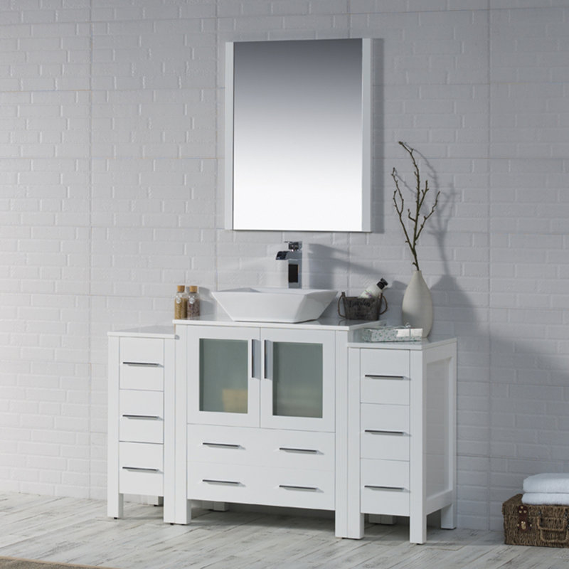 Mance 54.375'' Single Bathroom Vanity with Ceramic Top, Glossy White