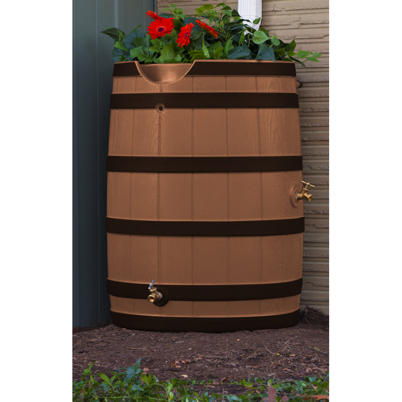 Terra Cotta 65-Gallon Faux Oak Rain Barrel with Darkened Ribs