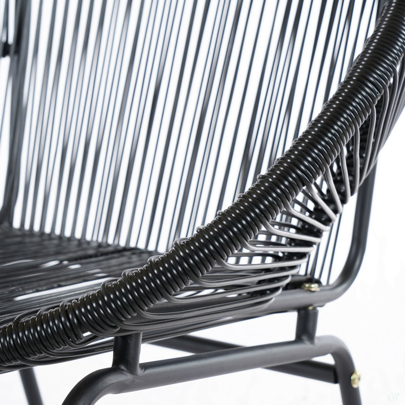 OUTDOOR PATIO WICKER CHAIR, BLACK PE RATTAN & IRON FRAME, SET OF 2
