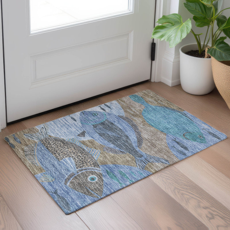 Machine Washable Indoor/Outdoor Chantille ACN2447 Coastal Rug, 1'8" x 2'6", Taupe