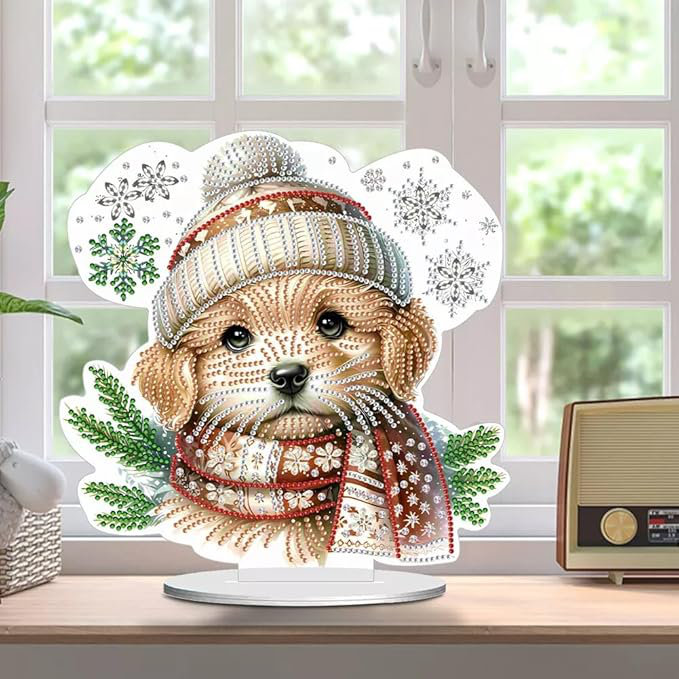 Annorah  5D DIY Christmas Puppy Diamond Painting Kit Crystal Rhinestone Approx 24cm x 23cm Acrylic Table Top Decoration