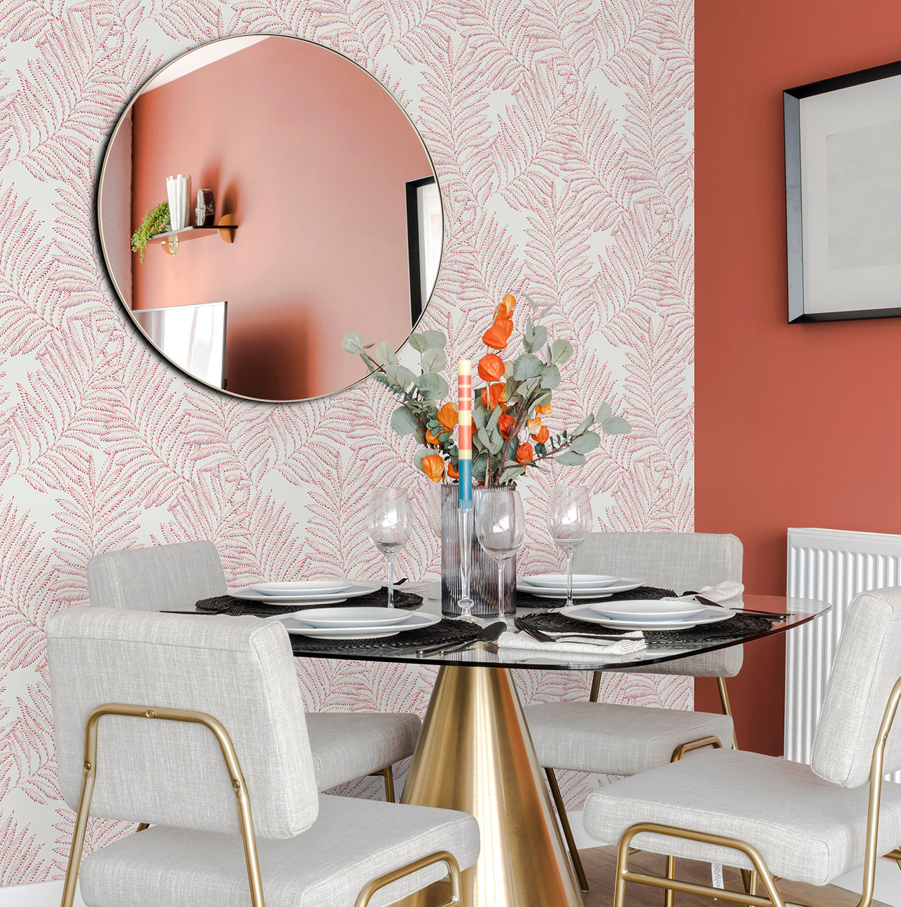 Palmina Modern Floral Wallpaper, Pink/Orange 