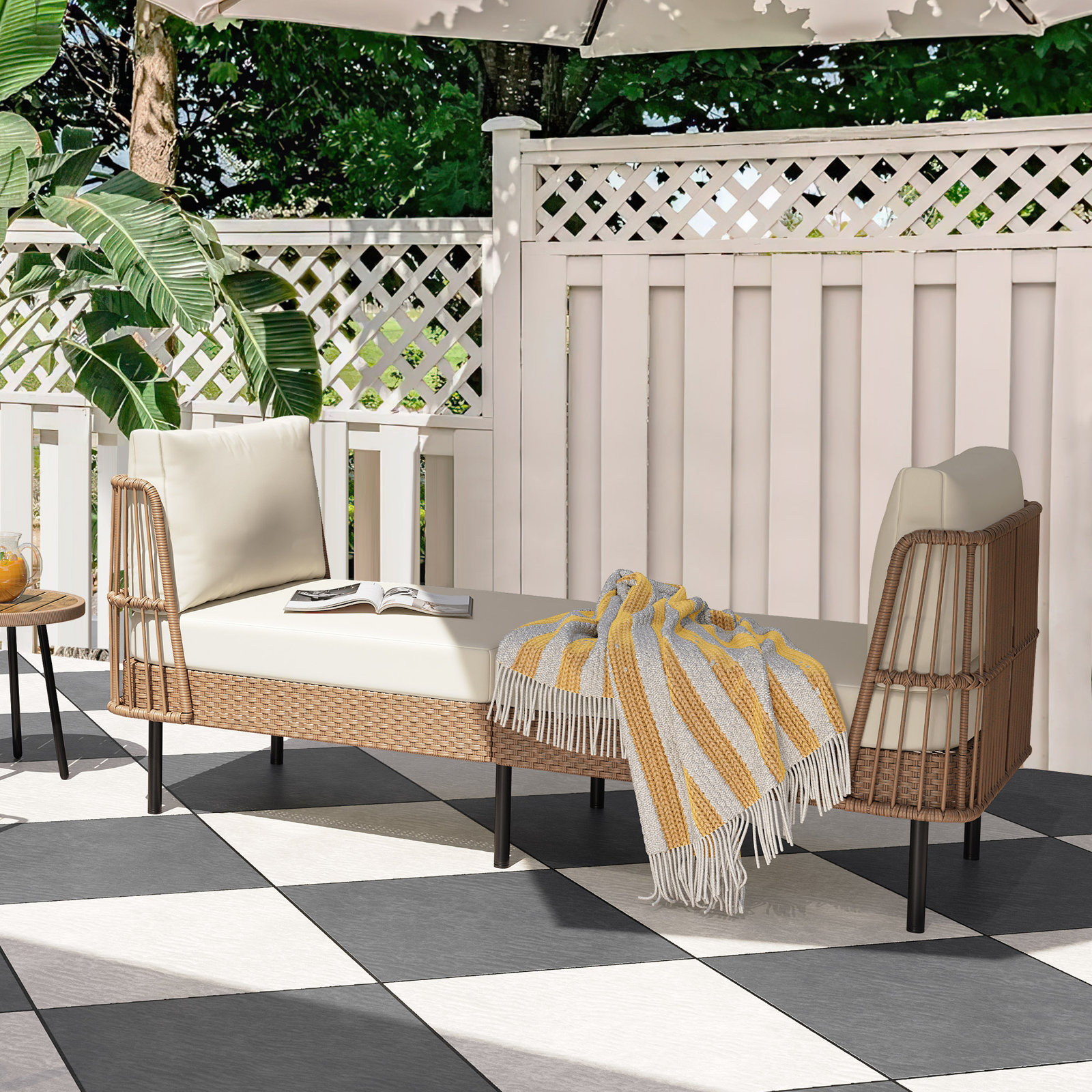 Belulah 75" Patio Daybed, Beige, Black/Tan