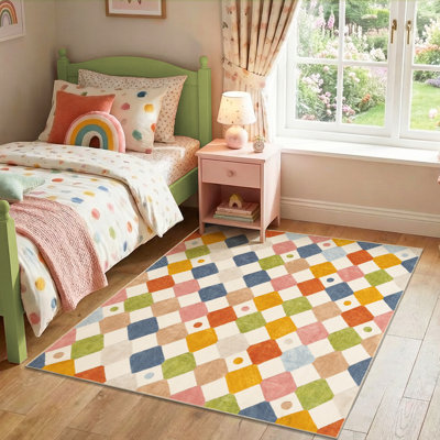 Colorful Diamond for Kids Washable Non-slip Rug