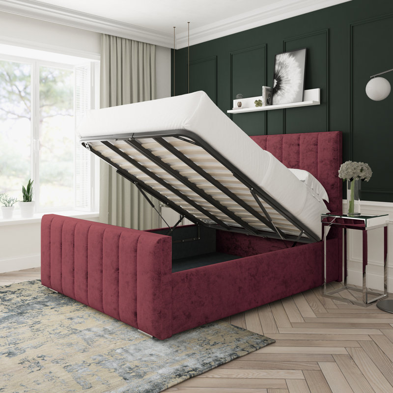 Oakley Crushed Velvet Upholstered Ottoman Bed Frame, Aubergine, Super King (6')