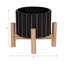 Ceramic Planter with Stand - Fluted Stoneware Pot and Pine Wood Base, Modern Decorative Plant Holder.-1454785794