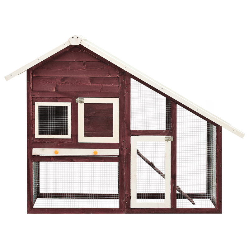 Rabbit Hutch 2-Tier Bunny Cage with Pull Out Tray House Solid Fir Wood, Mocha