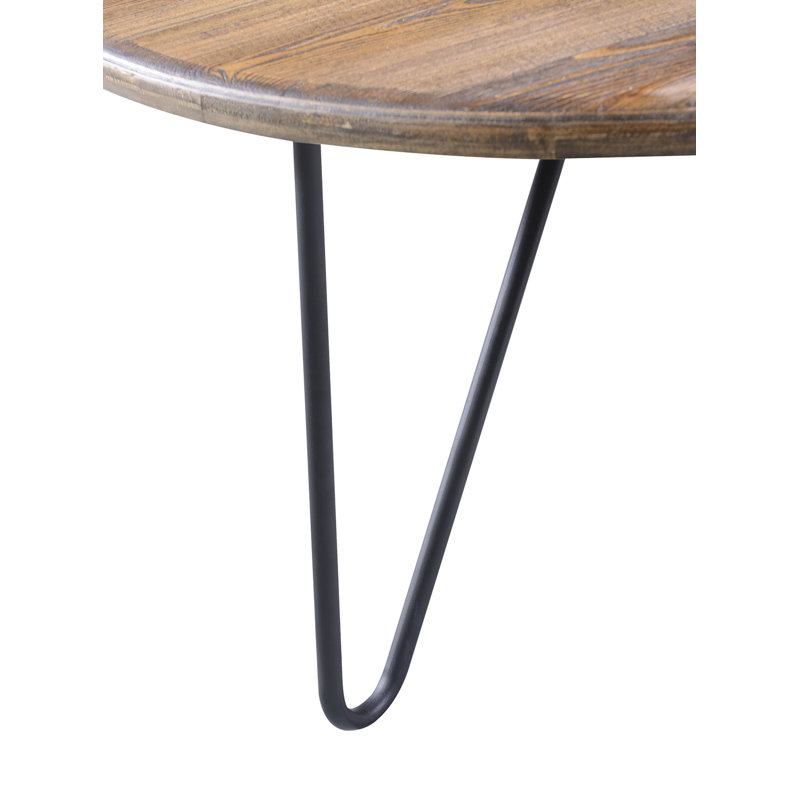 Bryant Round Aged Pine Coffee Table with Black Metal Hairpin Legs