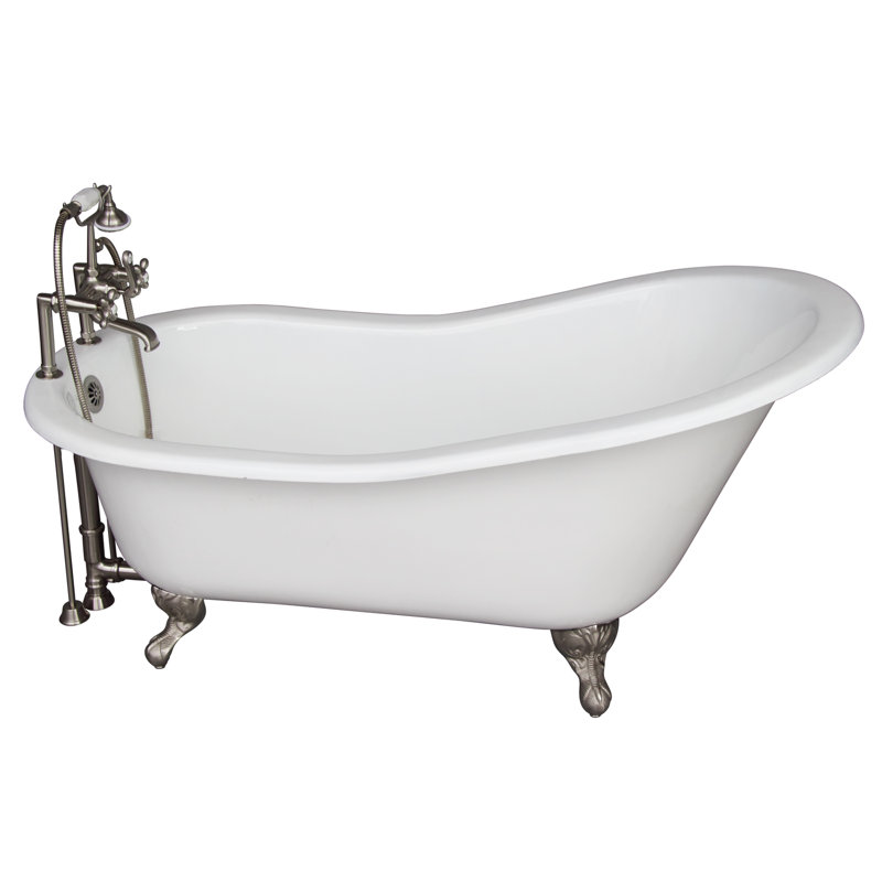 Baignoire de trempage sur pattes en fonte 61 "x 31" avec robinet Icarus, Chrome poli